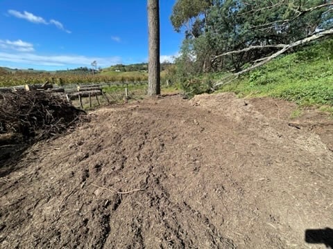 After stump removal at the same Cyclone Gabrielle storm-damaged site, with the ground cleared